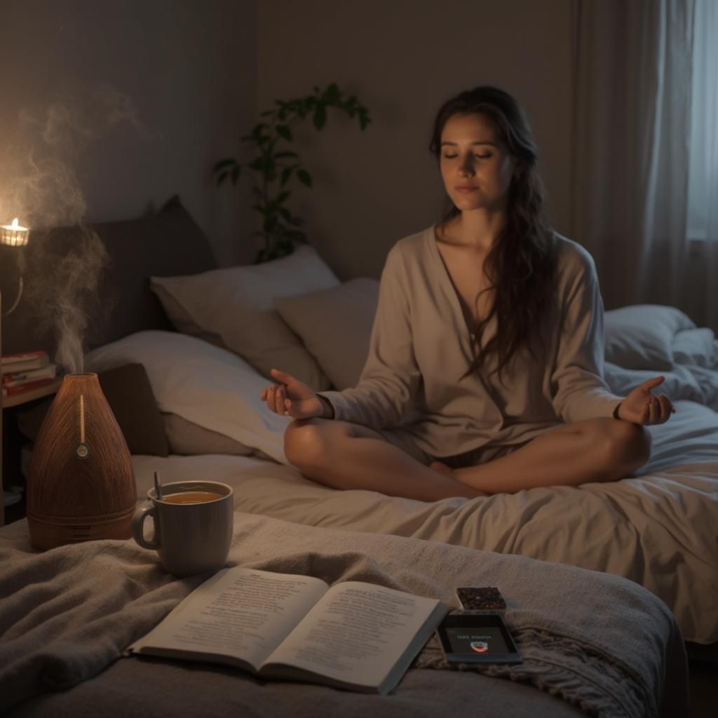 Person following evening routine with journal and calming activities